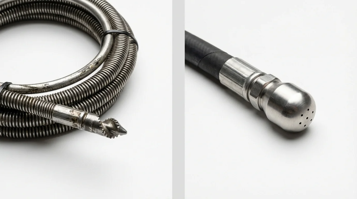 Drain snake cable and hydro jetting nozzle used for drain cleaning in Crowley, LA