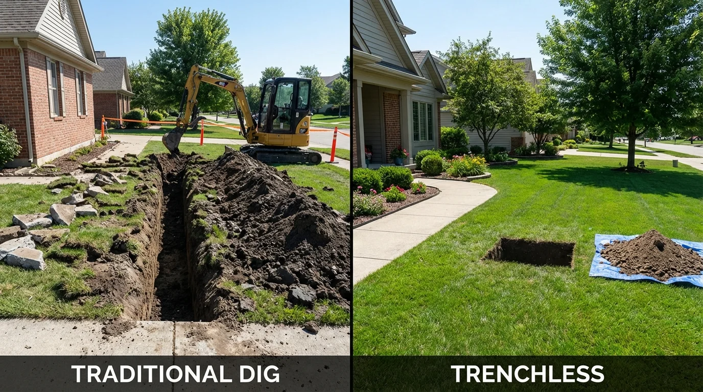 Trenchless sewer repair with minimal yard damage versus traditional excavation in Crowley, LA